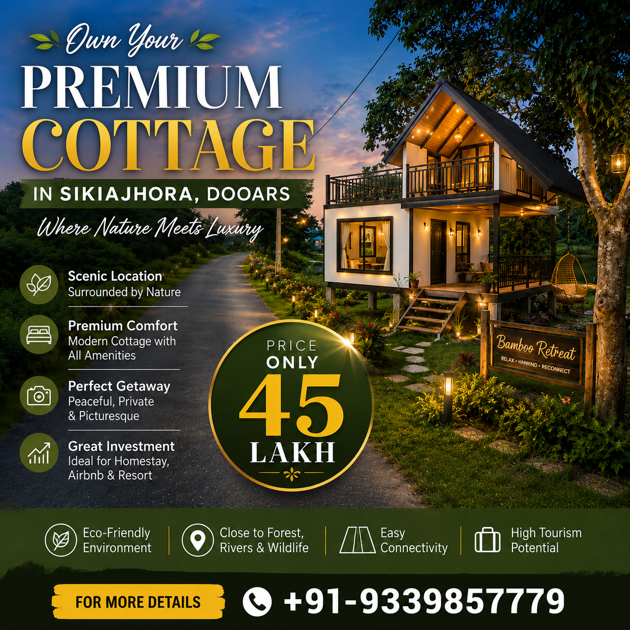 Modern Luxury Cottage for Sale in Sikiajhora, Buxa Tiger Reserve – Only ₹45 Lakh | Premium Eco Cottage in Dooars